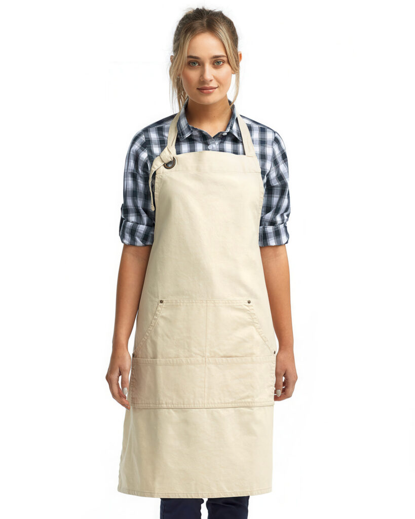 Woman wearing natural apron.